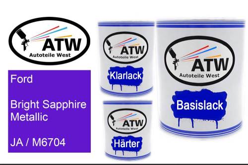 Ford, Bright Sapphire Metallic, JA / M6704: 1L Lackdose + 1L Klarlack + 500ml Härter - Set, von ATW Autoteile West.